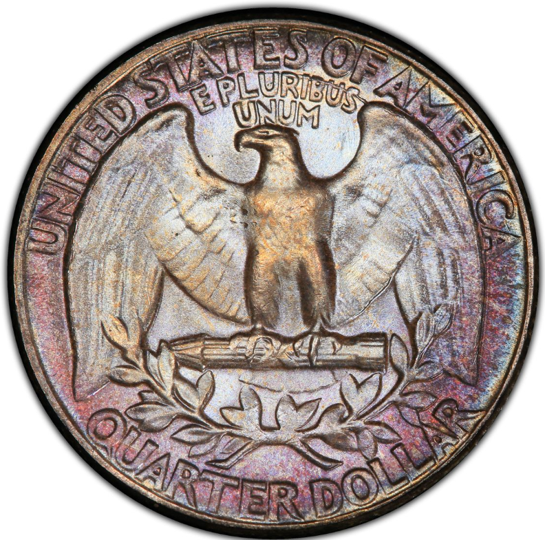 1957-P Type B Reverse FS-901 quarter showing proof-quality eagle detail on reverse contrasted with dull obverse strike